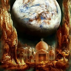 Луна освещает фантастическую планету
