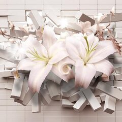 3D Белые лилии прорываются сквозь стену