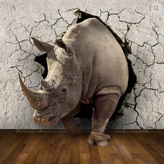  3D Носорог проходит сквозь бетонную стену