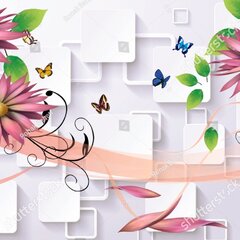 3D Розовые цветы и квадратики