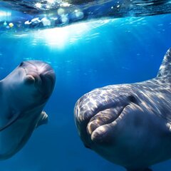 Два дельфина под водой