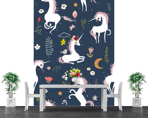 Единороги на синем фоне Единороги на синем фоне