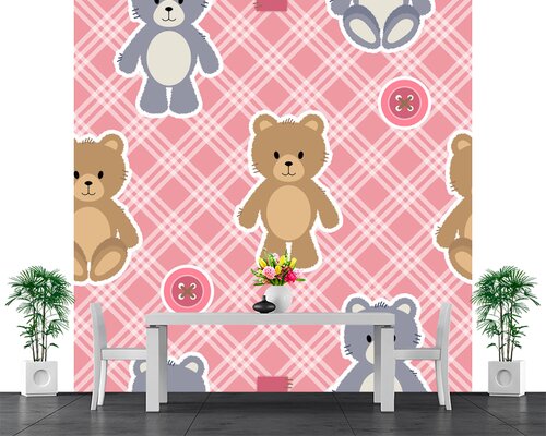 Мишки на фоне в розовую клетку Мишки на фоне в розовую клетку