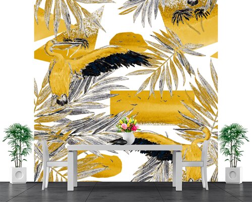 Желтая абстракция с листьями Желтая абстракция с листьями