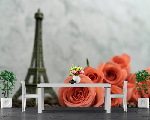 Персиковые розы на фоне Эйфелевой башни Персиковые розы на фоне Эйфелевой башни