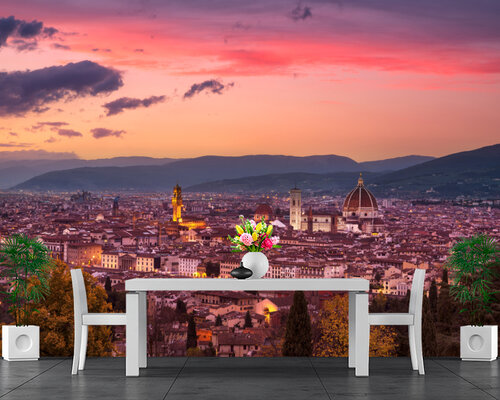 Розовый закат над городом Розовый закат над городом