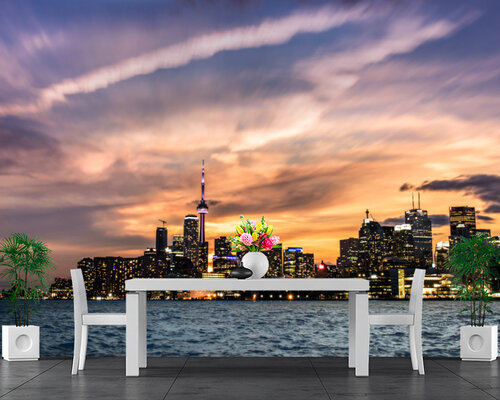 Город на фоне оранжевого заката Город на фоне оранжевого заката