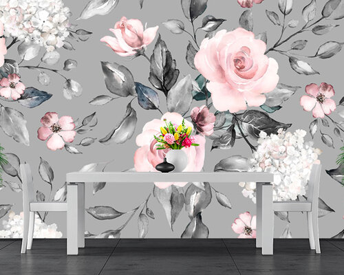 Розовые розы на сером фоне Розовые розы на сером фоне