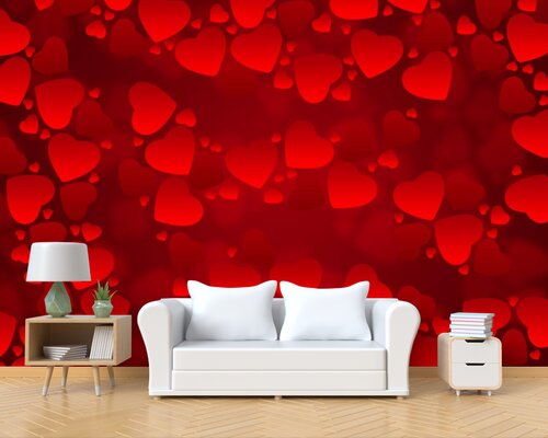 Красные сердца на стене Красные сердца на стене