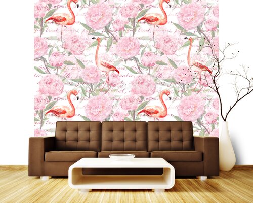 Розовые фламинго и пионы Розовые фламинго и пионы