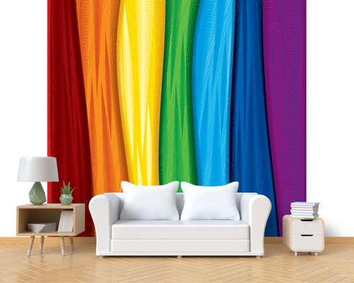 Разноцветные полосы ткани на стене Разноцветные полосы ткани на стене