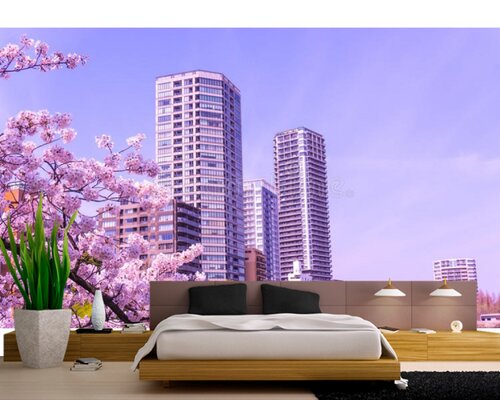 Цветущая сакура в городе Цветущая сакура в городе