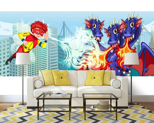 Мальчик супергерой сражается с драконами Мальчик супергерой сражается с драконами