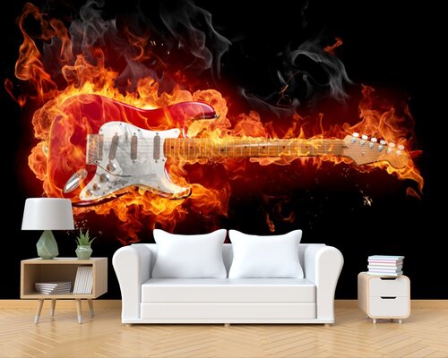 Горящая гитара рокера Горящая гитара рокера