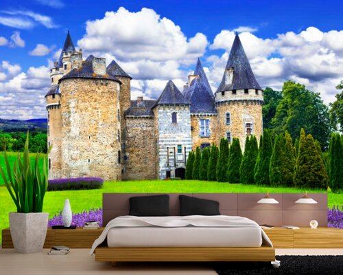 Замок и поле лаванды во Франции Замок и поле лаванды во Франции