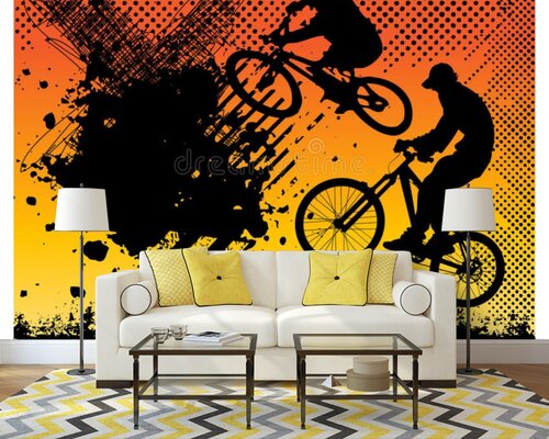 Силуэты паркурщиков на велосипедах Силуэты паркурщиков на велосипедах