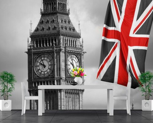 Биг-Бен и флаг Великобритании Биг-Бен и флаг Великобритании