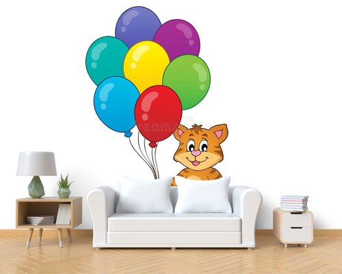 Котик с цветными воздушными шариками Котик с цветными воздушными шариками