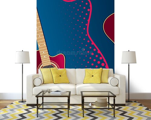 Красная гитара на синем Красная гитара на синем