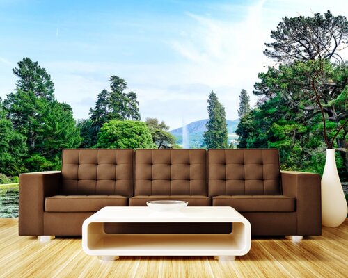 Парковый фонтан и лошади Парковый фонтан и лошади