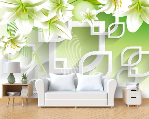 3D Изысканные лилии на зеленом фоне 3D Изысканные лилии на зеленом фоне