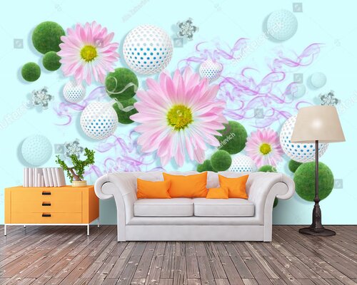 3D Нежные розовые герберы на светлой бирюзе 3D Нежные розовые герберы на светлой бирюзе