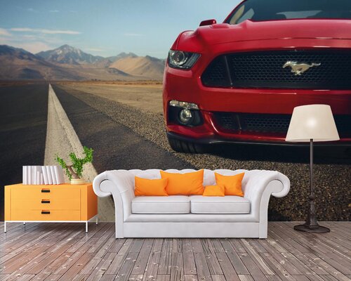 Мустанг на обочине дороги в пустыне Мустанг на обочине дороги в пустыне