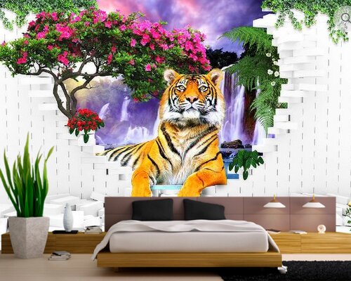3D Тигр на фоне разрушенной стены 3D Тигр на фоне разрушенной стены