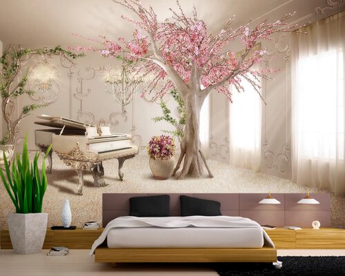 3D Цветущая сакура в комнате пианиста 3D Цветущая сакура в комнате пианиста