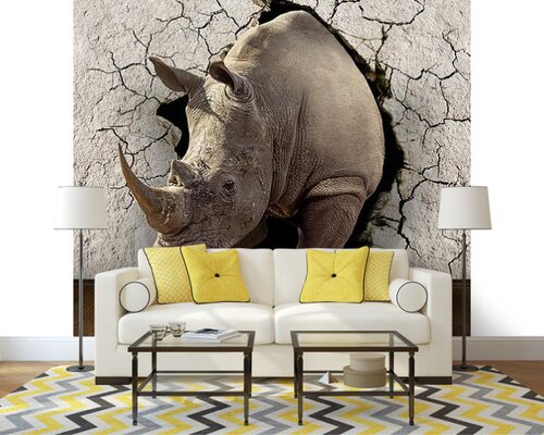 3D Носорог проходит сквозь бетонную стену 3D Носорог проходит сквозь бетонную стену