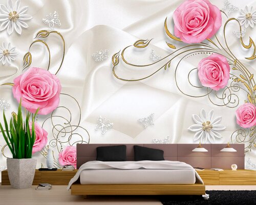 3D Нежность роз на шелком фоне 3D Нежность роз на шелком фоне