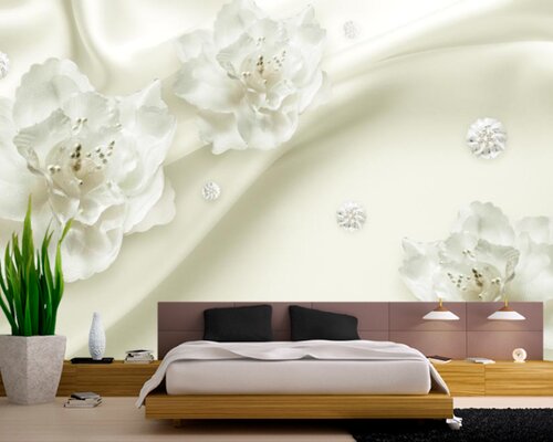 Нежные белые цветы на шёлке Нежные белые цветы на шёлке