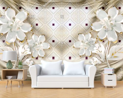 3D Белые с золотом цветы 3D Белые с золотом цветы