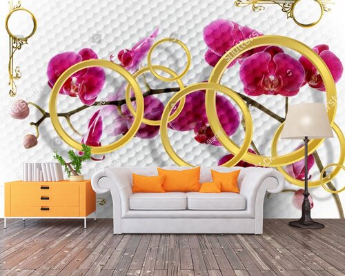 3D Розовые орхидеи с золотыми кругами 3D Розовые орхидеи с золотыми кругами