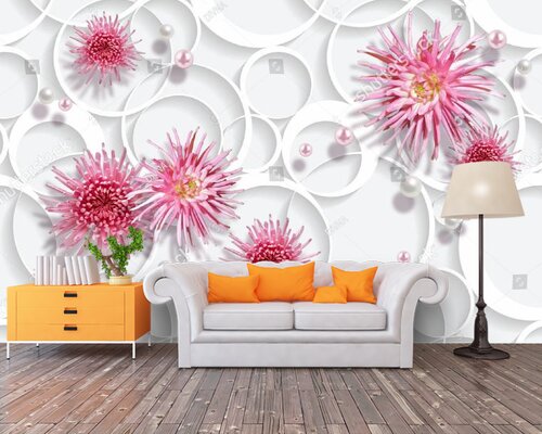 3D Хризантемы в окружении белых колец 3D Хризантемы в окружении белых колец