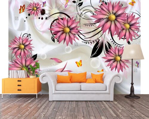 3D Красивые цветы на шелковой ткани 3D Красивые цветы на шелковой ткани