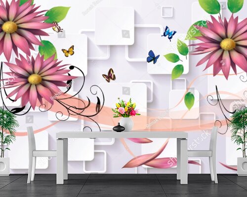 3D Розовые цветы и квадратики 3D Розовые цветы и квадратики