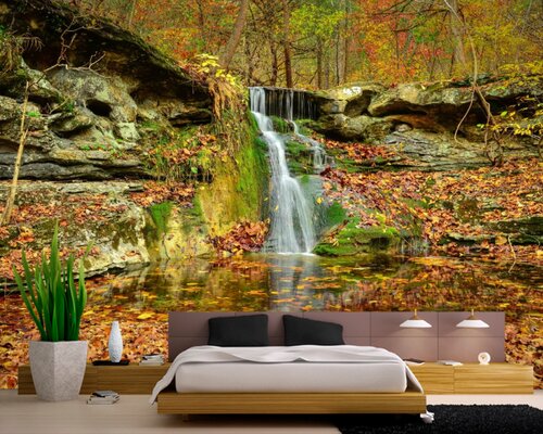 Осенний лес и водопад Осенний лес и водопад