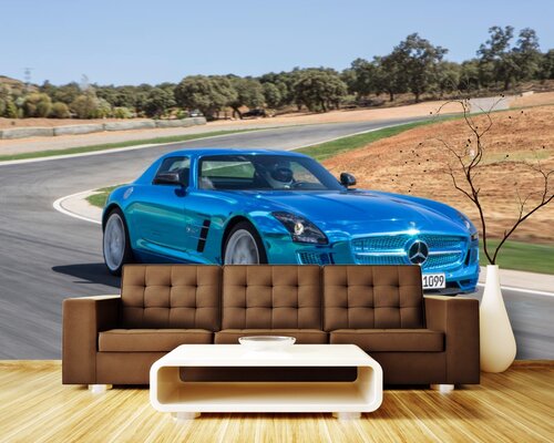 Синий Мерседес на дороге Синий Мерседес на дороге