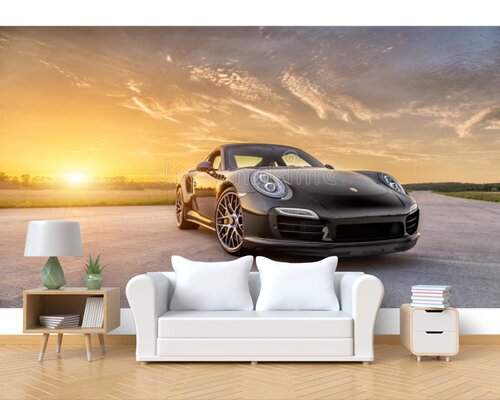 Черный Порше на закате Черный Порше на закате