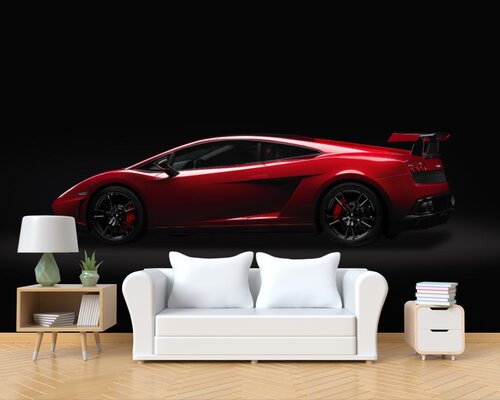 Красный Ламборджини в темноте Красный Ламборджини в темноте