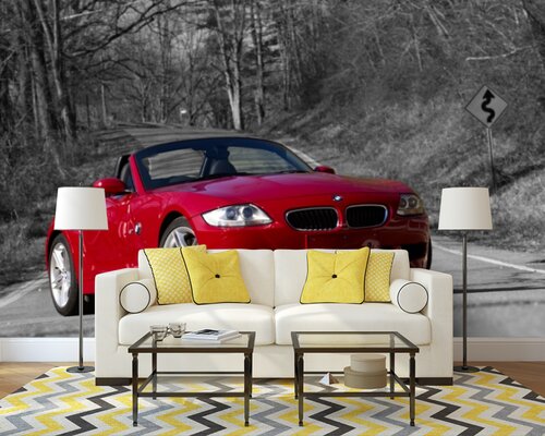 Красный BMW на лесной дороге Красный BMW на лесной дороге