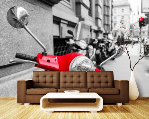 Красный мотоцикл в городе Красный мотоцикл в городе