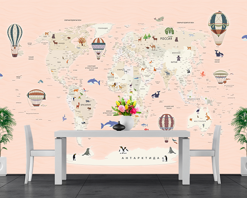 Розовая детская карта мира Розовая детская карта мира