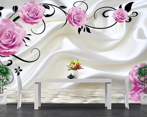 3D Розовые розы на белом шелке 3D Розовые розы на белом шелке