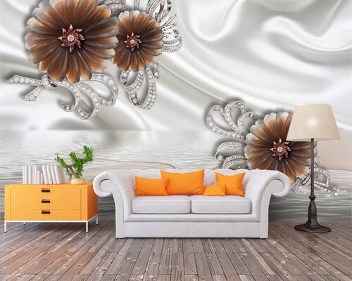 3D Темные цветы на белом шелке 3D Темные цветы на белом шелке