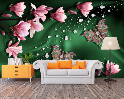 Розовые цветы на зеленом Розовые цветы на зеленом