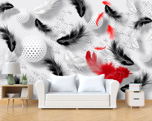 3D Летящие черные и красные перья 3D Летящие черные и красные перья