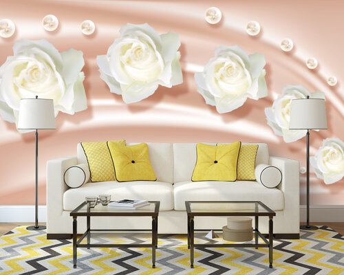 3D Белые розы на нежно-розовом атласе 3D Белые розы на нежно-розовом атласе