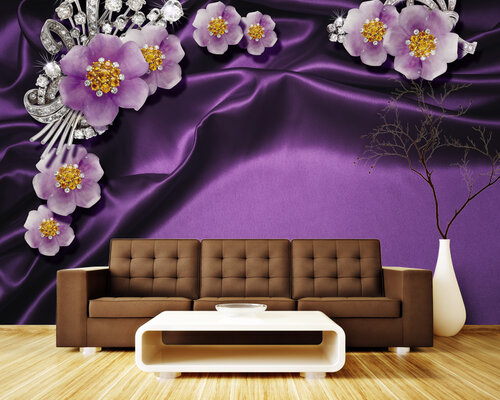 3D Цветы на фиолетовых складках атласа 3D Цветы на фиолетовых складках атласа